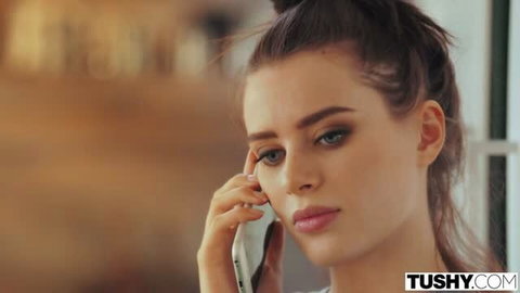 Lana Rhoades on phone call in emotional Tushy scene