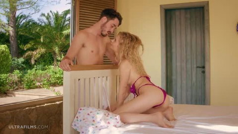 Kitty Wilder in pink lingerie bed scene