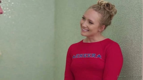 A.J. Applegate in red cheerleader crop top from My Friends Cheerleader Stepsister Nuru Massage video