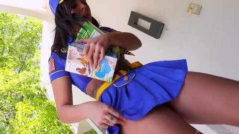 Keisha Grey in sexy Girl Scout uniform lifts skirt showing pussy