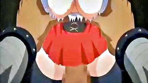 Anime pirate catgirl with huge white tits exposes throbbing cock and lolls out red skull tongue