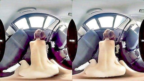 Nude Asian woman sitting spread in car backseat exposing bare ass and back fisheye view