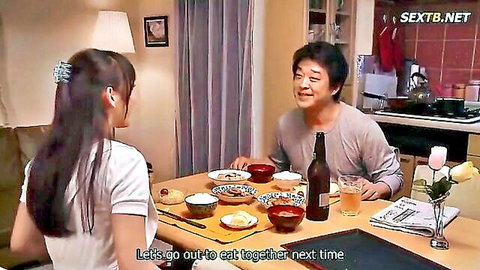 Nishino and man sharing intimate dinner, Asian JAV couple scene