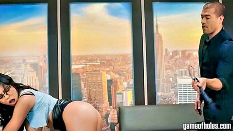 Autumn Falls bent over desk, big ass exposed for office sex with boss