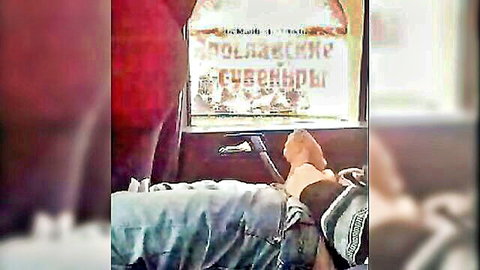 Amateur blonde teasing in black top lying on train bunk flashing through window