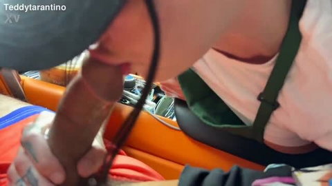 Tattooed barista sucking Teddy Tarantino's cock in car on break