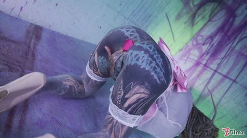 Anuskatzz tattooed ass in fishnets gets anal fucked in graffiti den