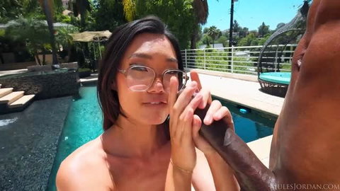 Lucy Mochi Asian babe poolside interracial anal scene
