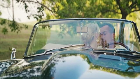 Candee Licious blonde in vintage convertible with lover