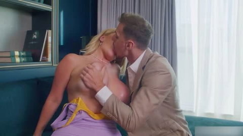 Savannah Bond in purple dress gets kissed and groped by suited client