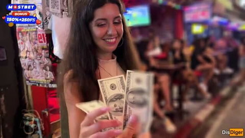 Katty West smiling with cash in bar, Dis Diger anal scene thumbnail