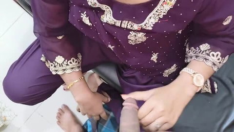Beautiful Girl handjob in purple traditional outfit