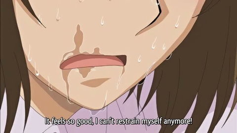 Anime hentai girl sweating with open mouth, intense pleasure expression