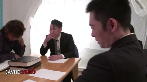 Rina Mayuzumi in office group sex JAV scene with male performers