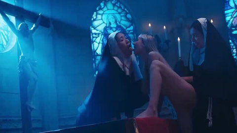 Nata Gold fucked by futa nun Kyoko Shelena in convent threesome