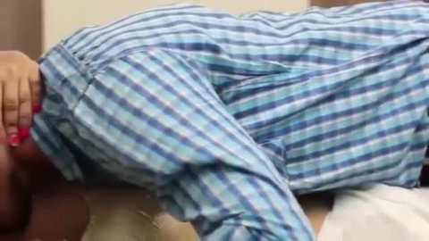 Indian stepmom in blue checkered shirt riding in adult scene