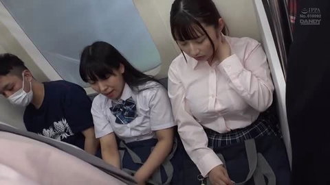 Japanese schoolgirl in uniform on crowded train teased with erection