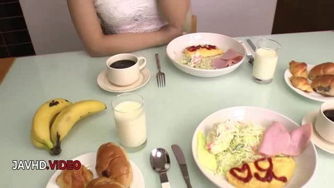 Saya Tachibana Japanese amateur in sheer white lingerie at breakfast table