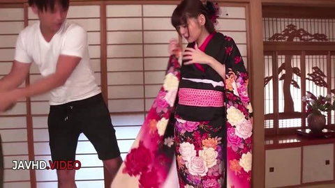 Yua Ariga in kimono gets hardcore creampie fuck