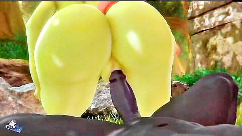 Yellow anthro characters with hooves in explicit doggy style penetration