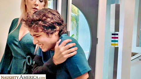 Sophia Deluxe in seductive green dress with son's best friend, milf tease