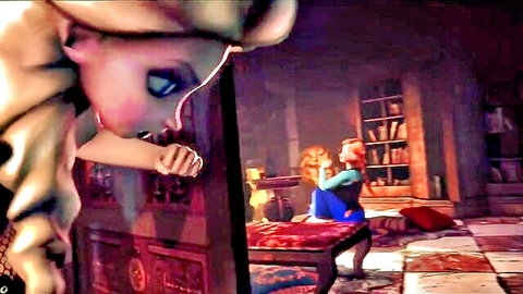 Elsa peeks curiously at Anna in secret Frozen XXX parody encounter