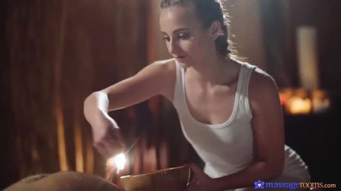 Lady Bug giving sensual oil massage in white tank top