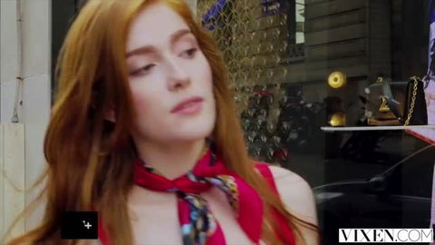 Beautiful redhead Jia in red lingerie scarf, Vixen adult video thumbnail