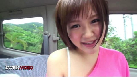 Saya Tachibana in pink top giving roadside blowjob POV