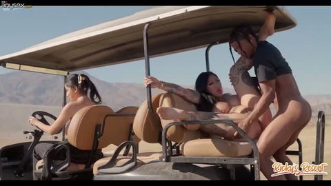 Tattooed Asian MILF Connie Perignon gets fucked outdoors on golf cart