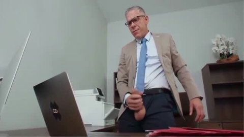 Boss in suit pulls out cock in office for rough sex with Cory Chase
