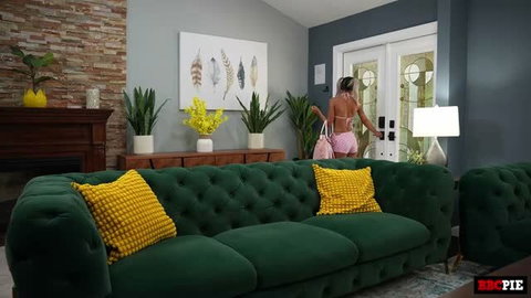 Woman in pink lingerie opening door for BBC interracial scene