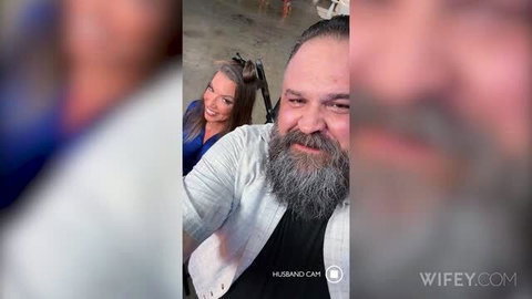 LorReign and bearded man taking selfie, hotwife BBC gangbang scene