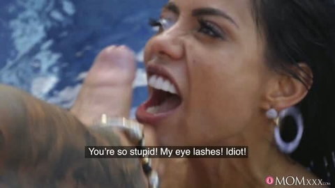 Latina MILF Canela Skin angry face with cumshot on eyelashes