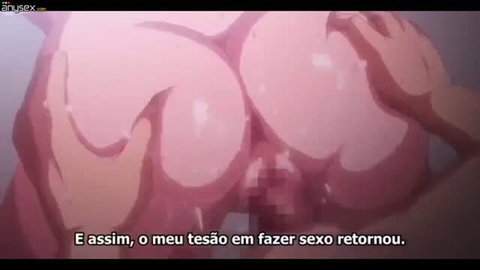 Hentai scene with two pink-haired girls riding and sucking cock