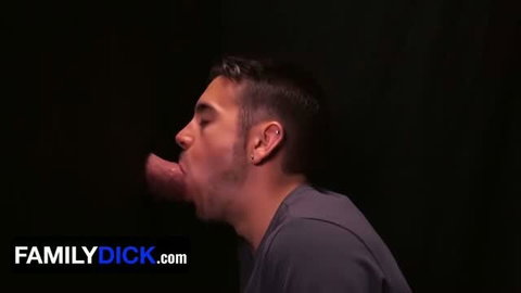 Young twink with ear piercings performing gloryhole blowjob, cum on face