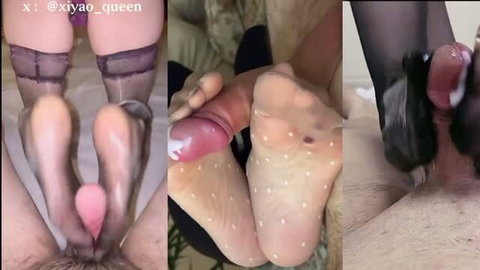 PMV footjob compilation with stockings, feet and cock closeups