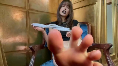 Commander Jinx in stinky sock fetish video, POV foot tease