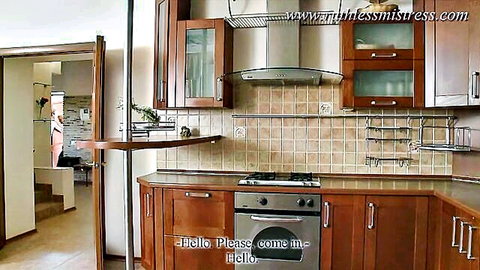 Ruthless Mistress Hannah invites for kitchen domination play