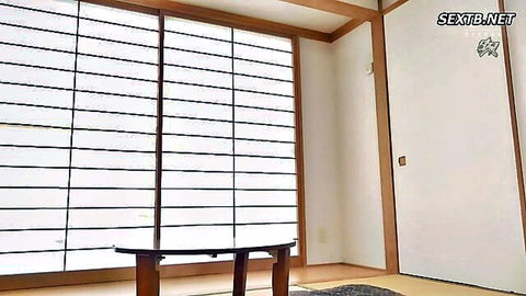 Empty Japanese room setting for JAV with Akira impregnated by dad
