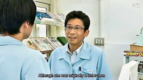 Mary Tachibana as convenience store part-timer in uniform, chatting with coworker
