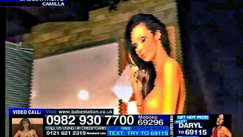 Camilla Jayne brunette in gold dress, topless seductive pose