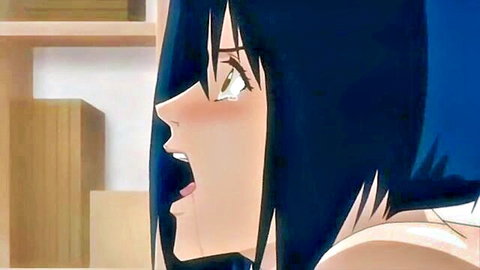 Short hair anime hentai babe with flushed ahegao face and open mouth