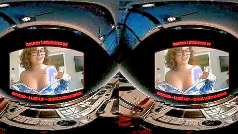 Busty brunette with glasses exposes large tits in VR round 1