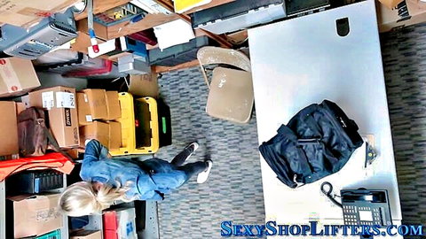 Skinny blonde amateur in shoplifting scene sucking and riding