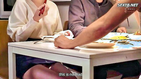 Eimi Fukada in white blouse at dinner table with men, JAV setup