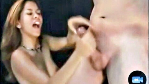 Brunette babe gives intense handjob to sensitive cock, leading to orgasm