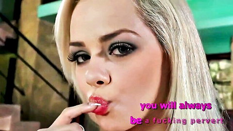 Seductive blonde teasing with glossy lips in JOI compilation