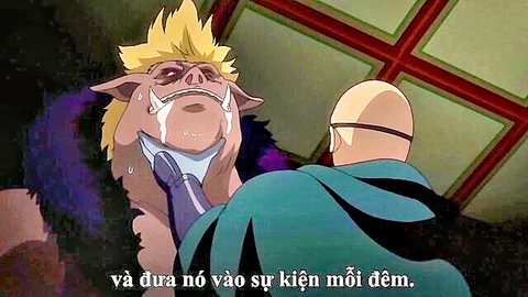 Intense hentai scene of boar demon gripping bald man in Makai Kishi Ingrid 3