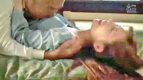 Erika Momotani in intimate embrace with father-in-law on bed